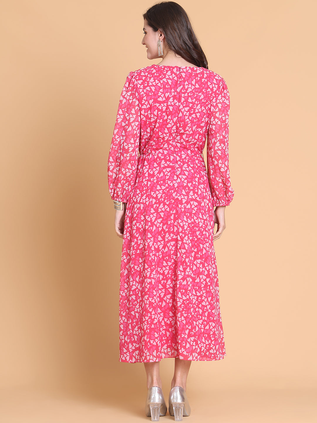 Puff Sleeve Georgette Fit & Flare Maxi Dress