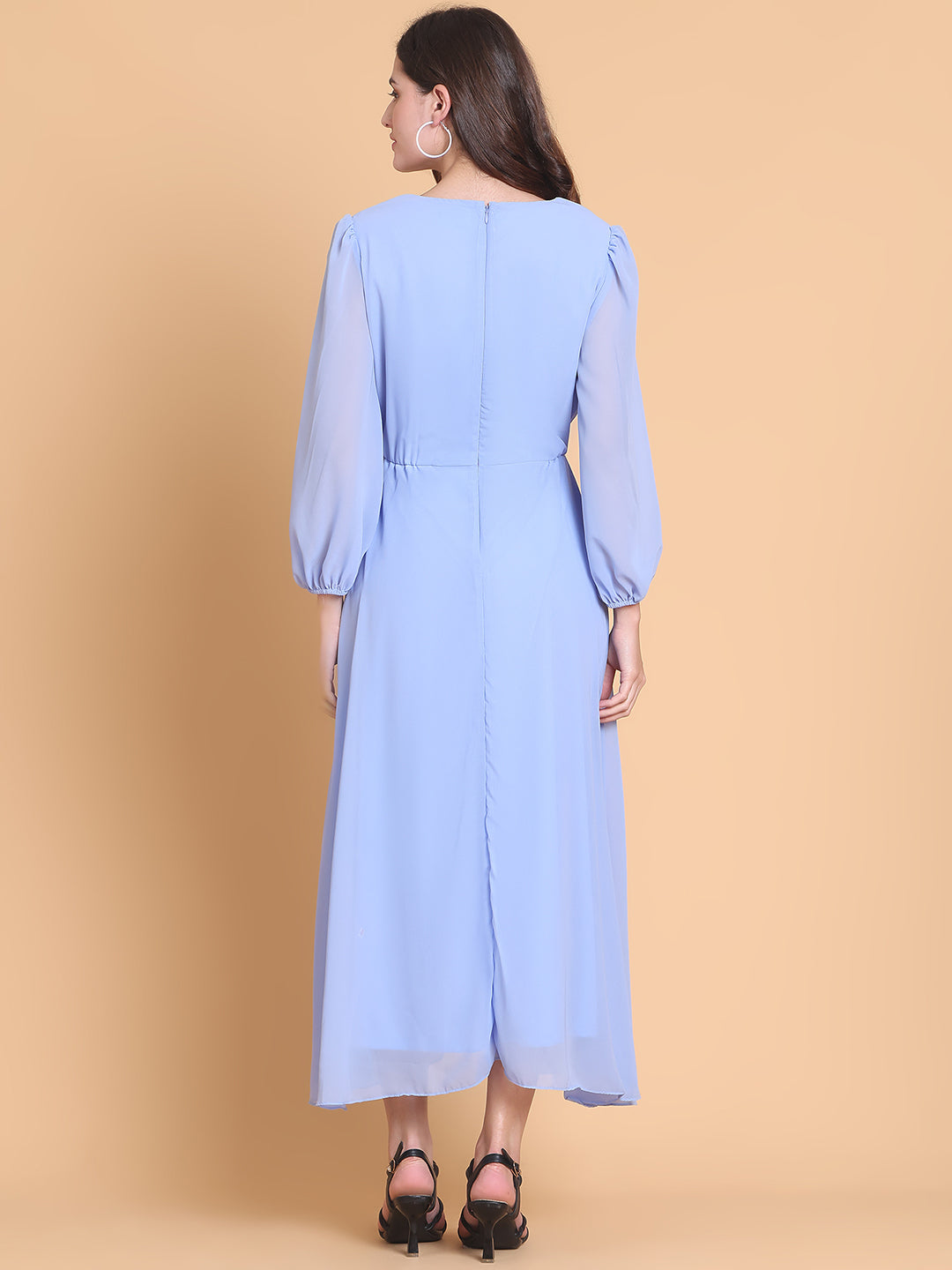 Puff Sleeve Georgette Fit & Flare Maxi Dress