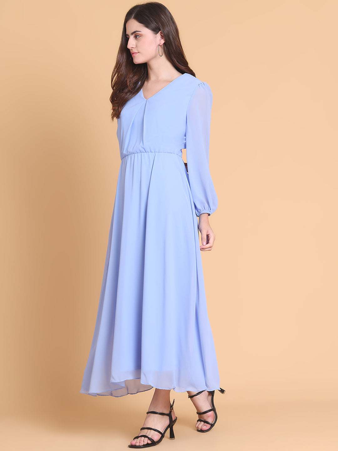 Puff Sleeve Georgette Fit & Flare Maxi Dress