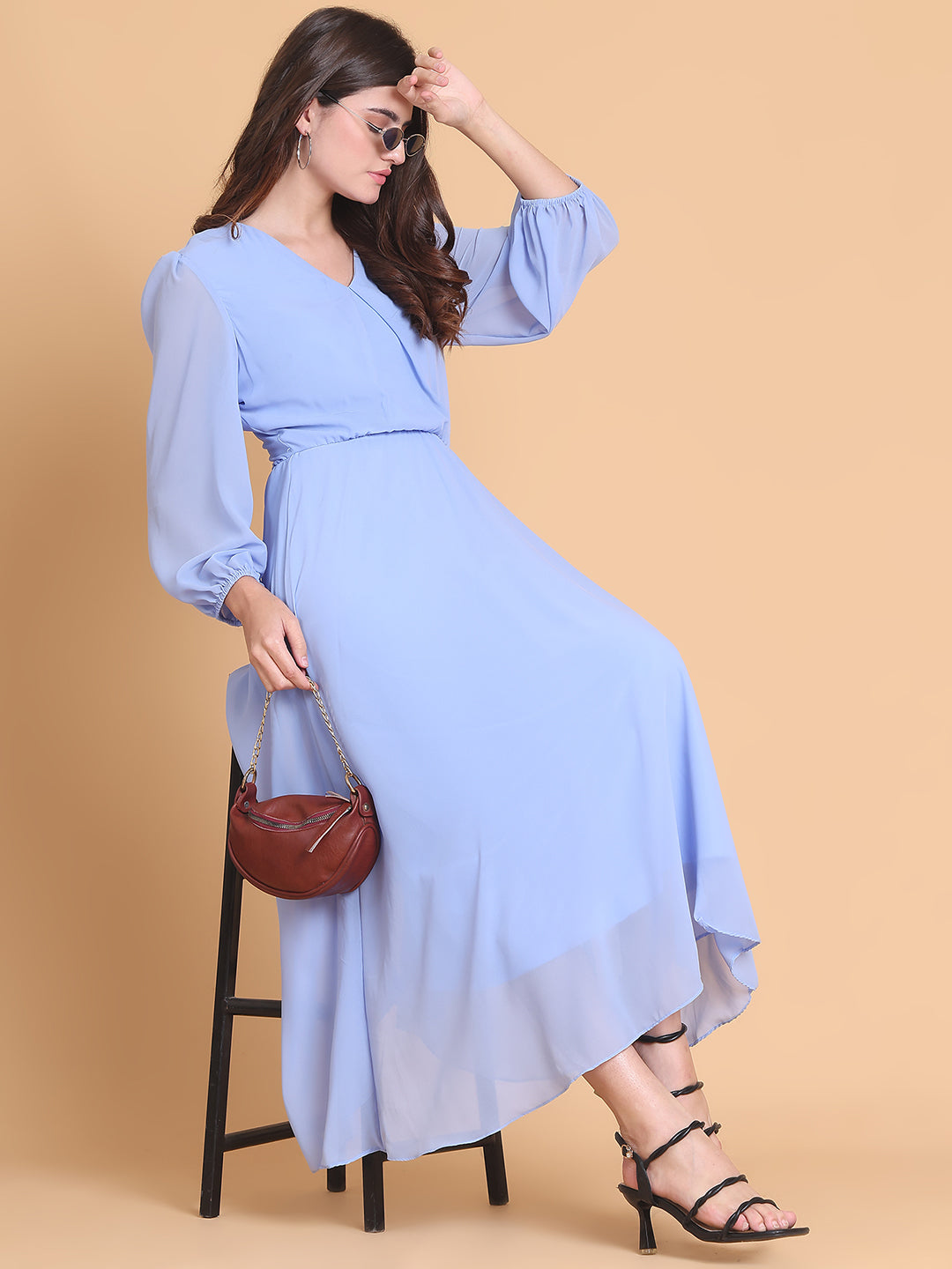 Puff Sleeve Georgette Fit & Flare Maxi Dress