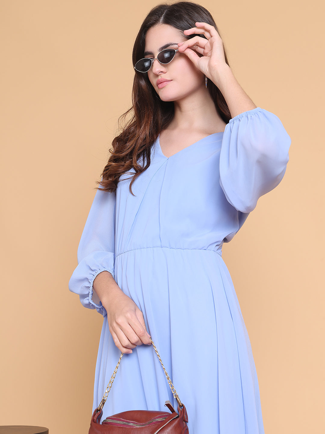 Puff Sleeve Georgette Fit & Flare Maxi Dress