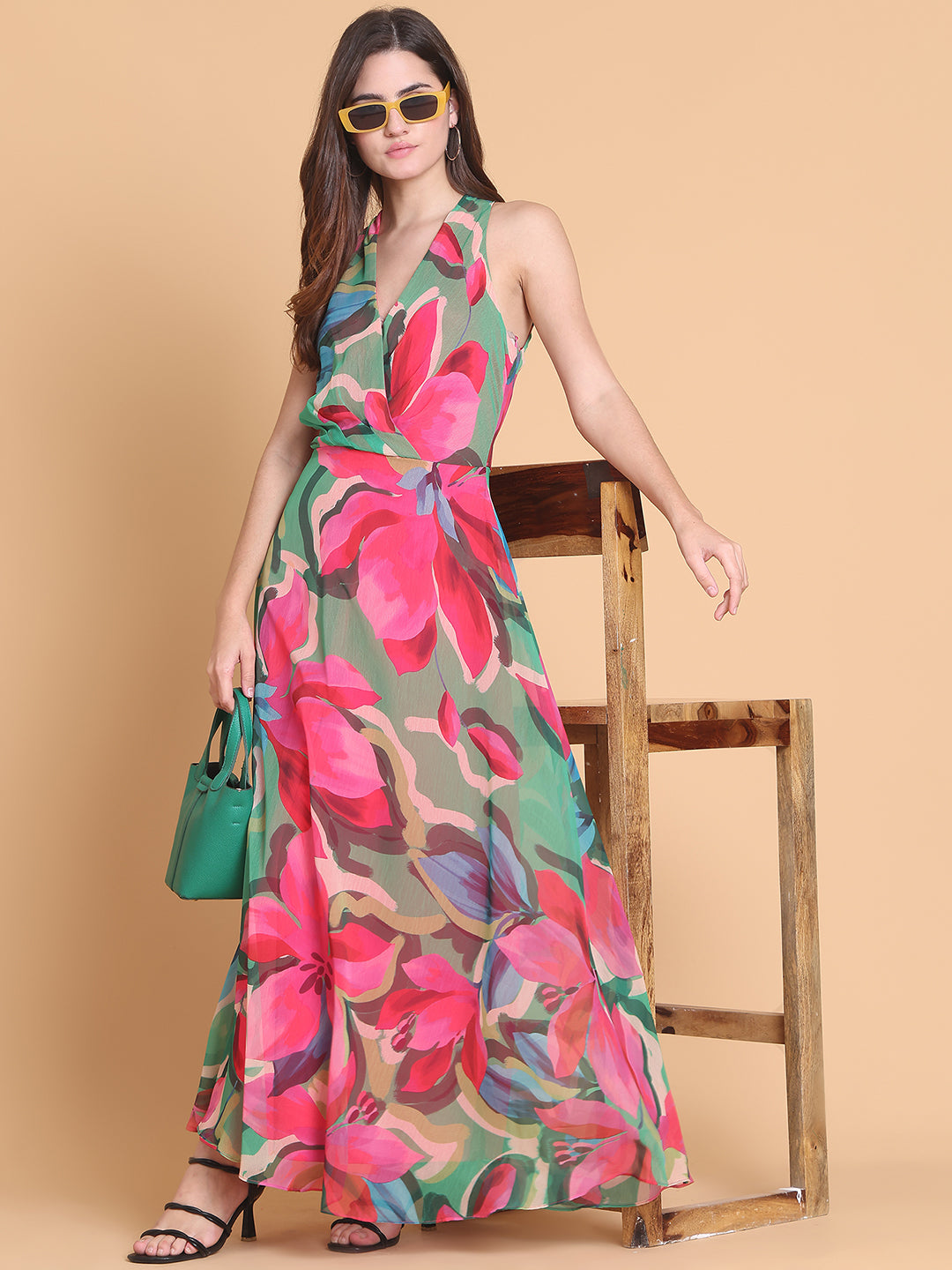 Cerise Floral Print Maxi Dress
