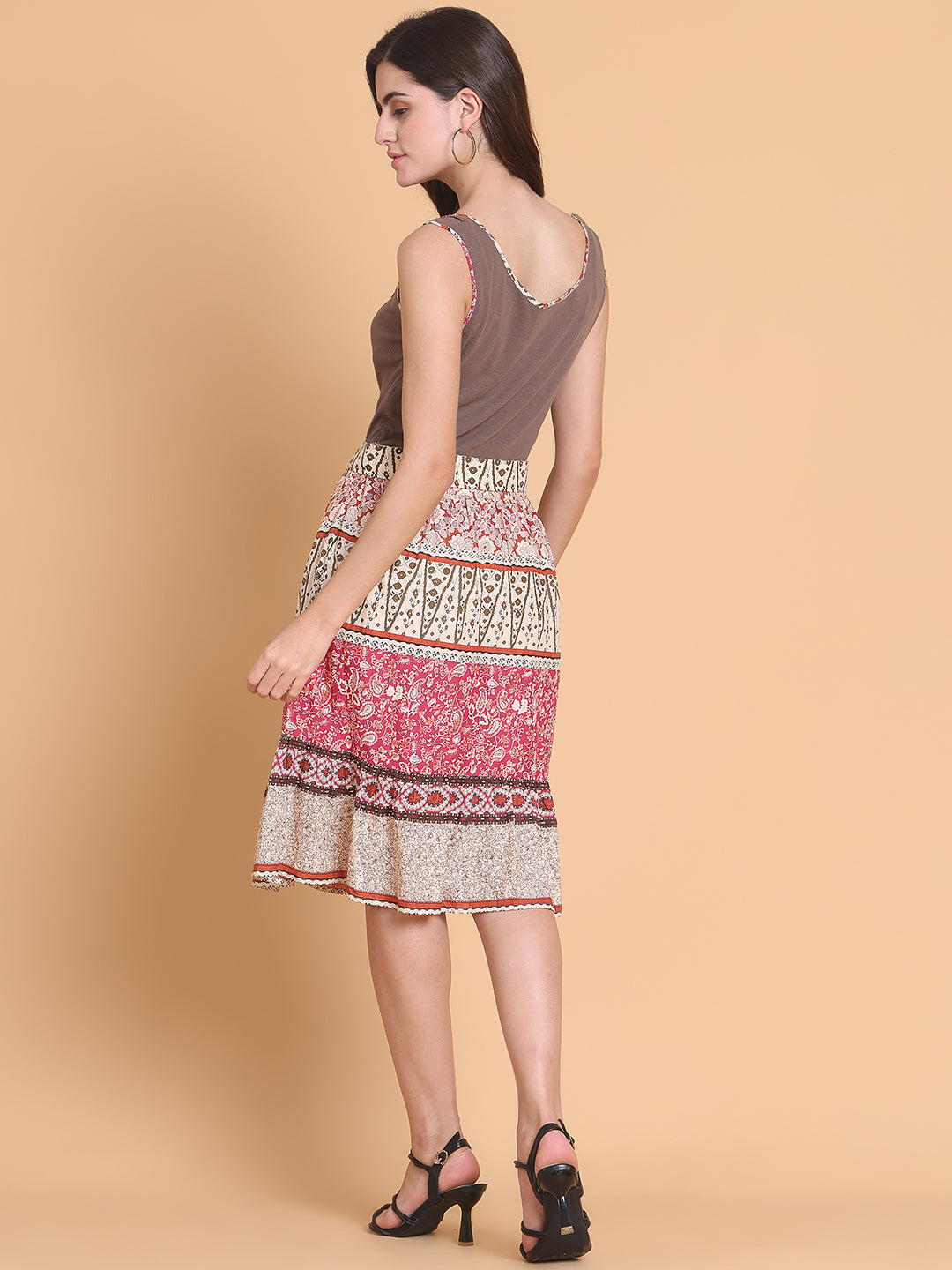 Brown & Cream-Coloured Ethnic Motifs Dress