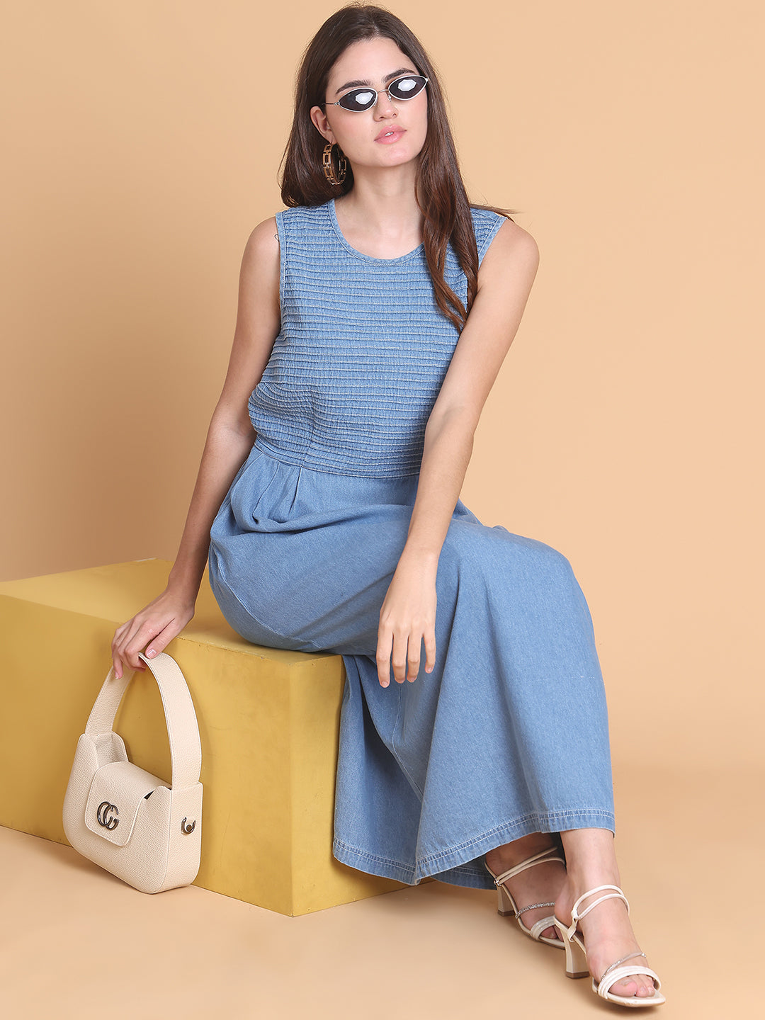 Blue Denim Midi Stretch Dress