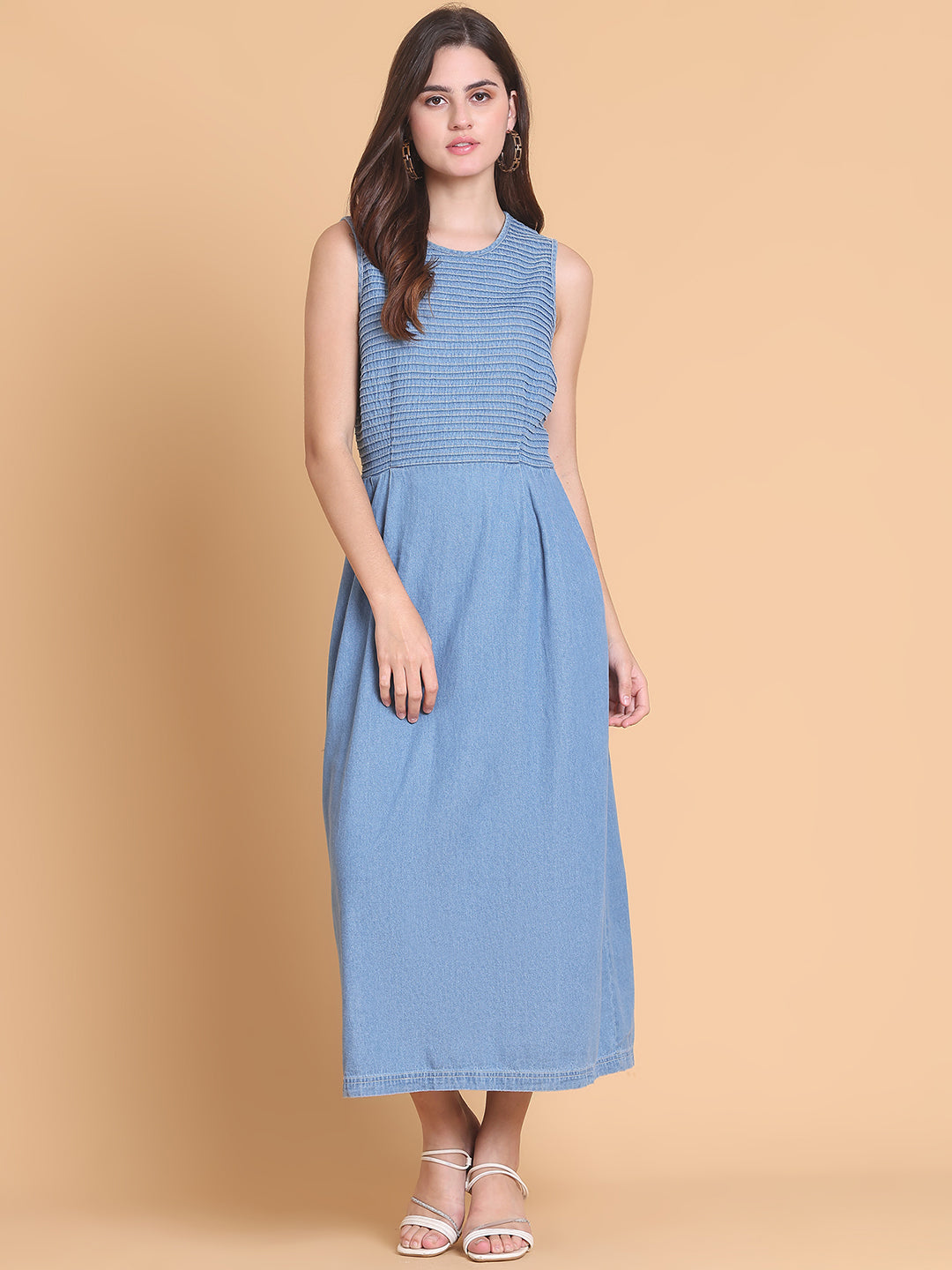 Blue Denim Midi Stretch Dress