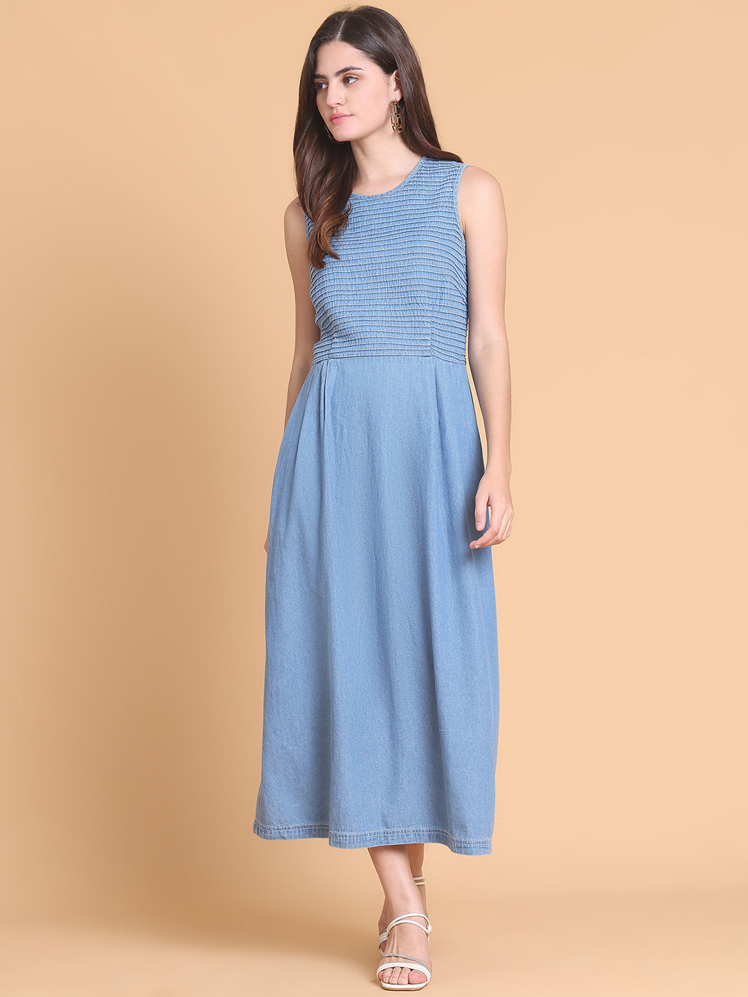 Blue Denim Midi Stretch Dress