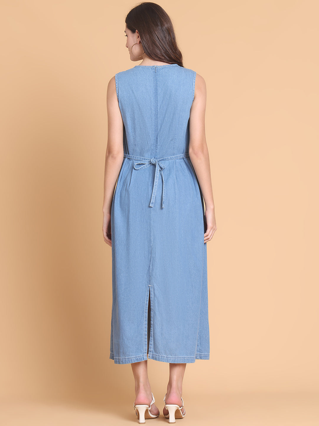 Blue Denim Midi Stretch Dress