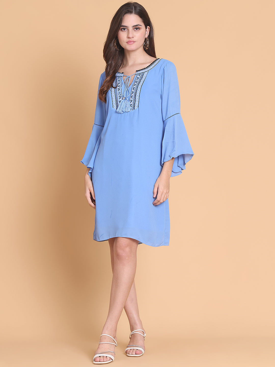 Embroidered Bell Sleeves Dress