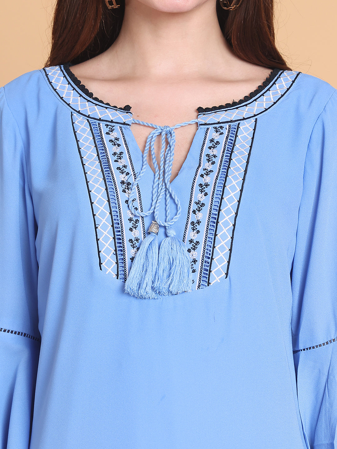 Embroidered Bell Sleeves Dress