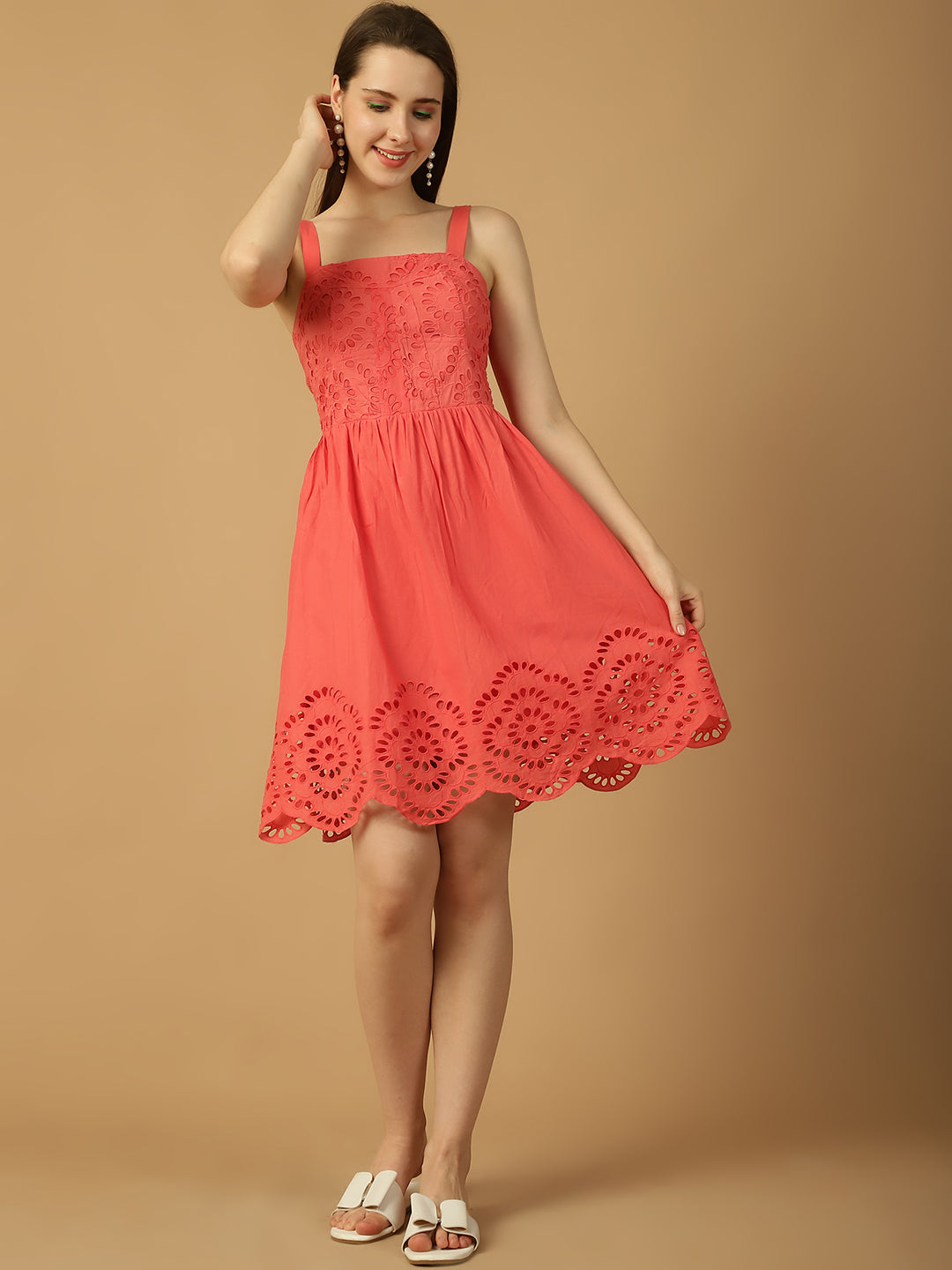 Pink Lace Detail Fit & Flare Dress