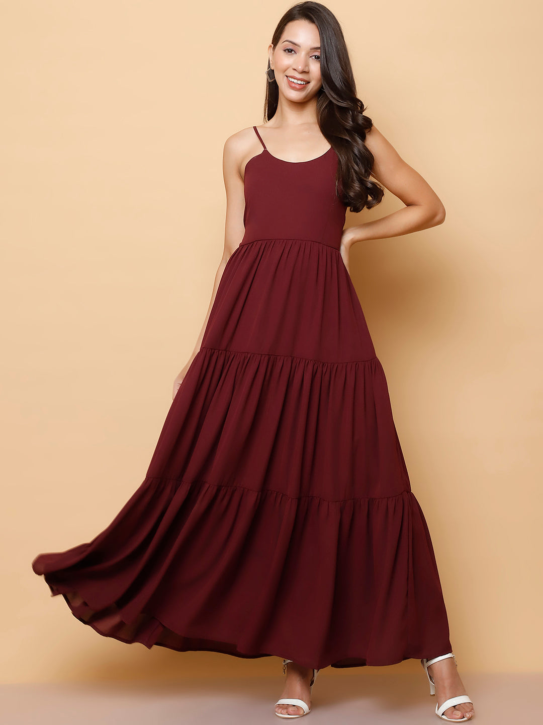 Backless Strappy Tiered Maxi Dress