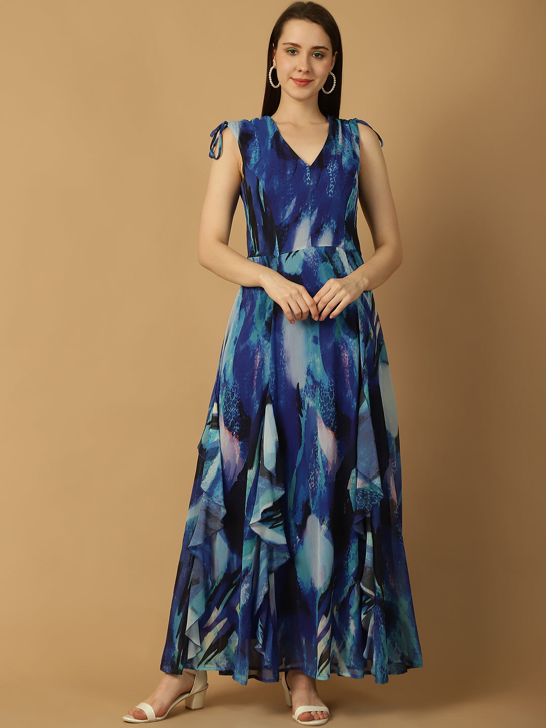 Sleeveless Abstract Print Maxi Dress