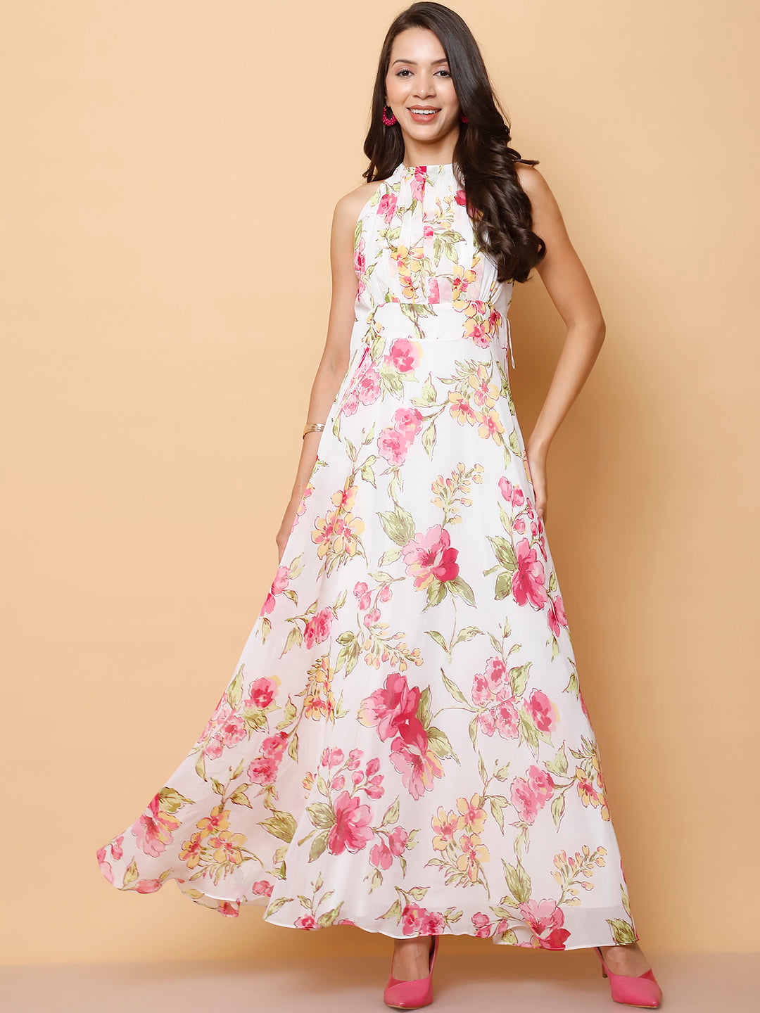 Fit & Flare Halter Neck Maxi Dress