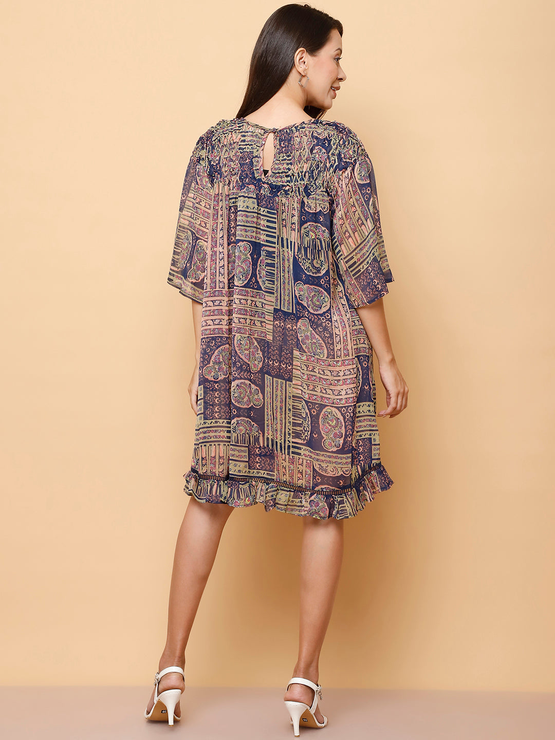 Women's Bell Sleeved Abstract Shift Dress