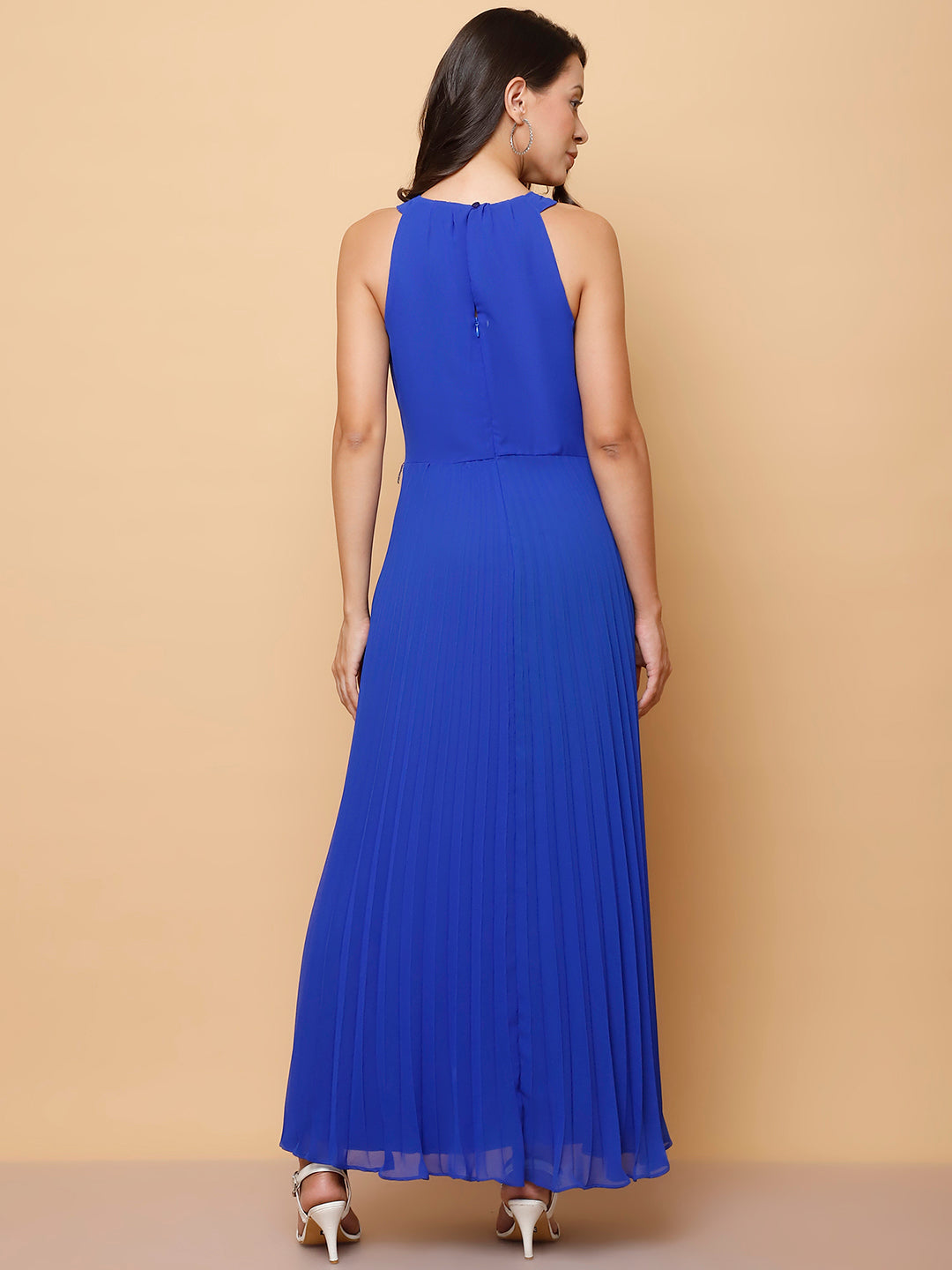 Pleated Halter Neck Maxi Dress