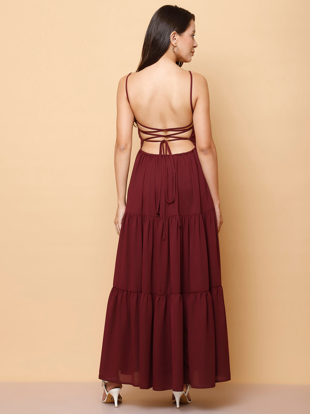 Backless Strappy Tiered Maxi Dress