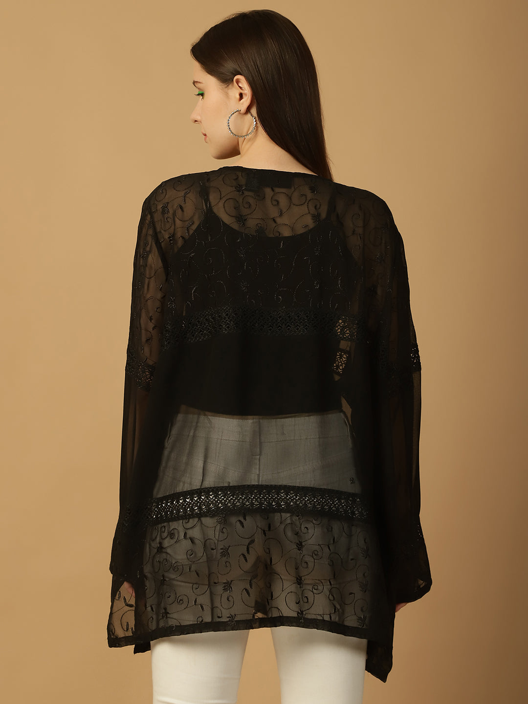 Embroidered Black Sheer Shrug