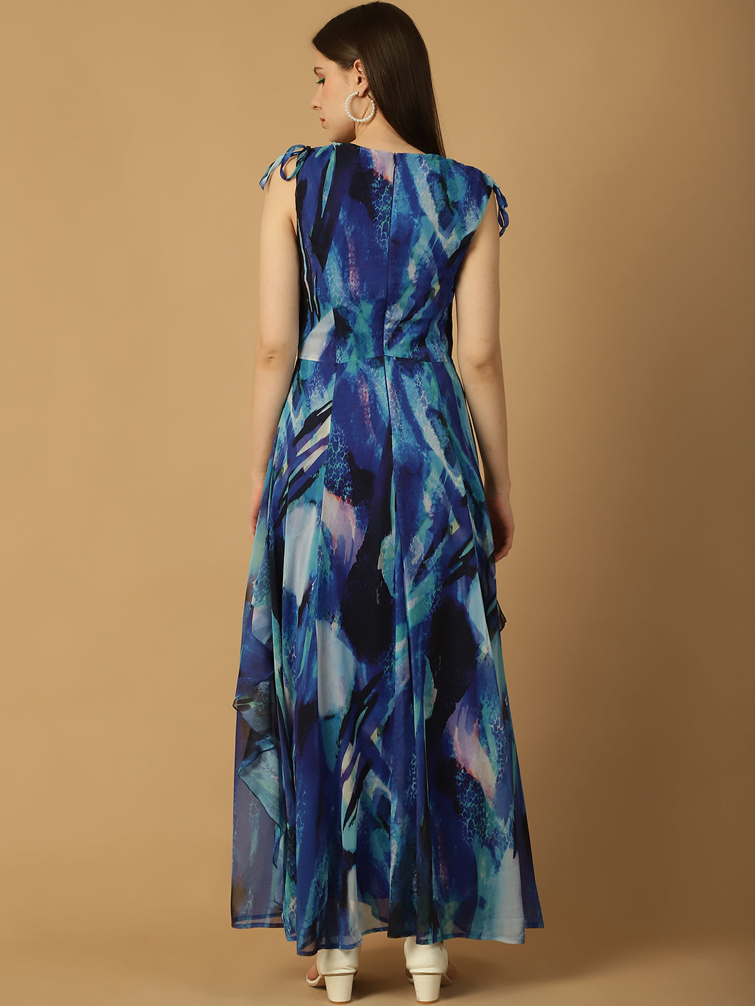 Sleeveless Abstract Print Maxi Dress