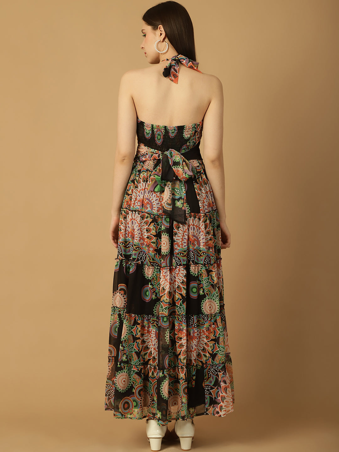 Abstract Print  Tiered Maxi Dress