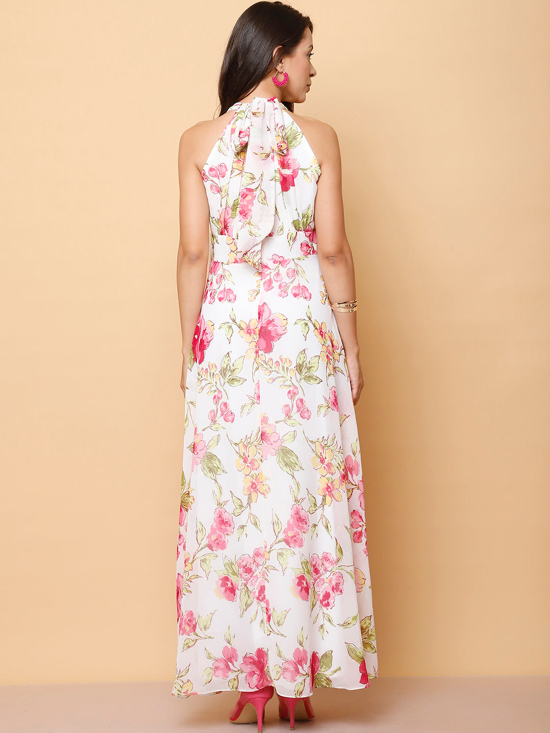 Fit & Flare Halter Neck Maxi Dress