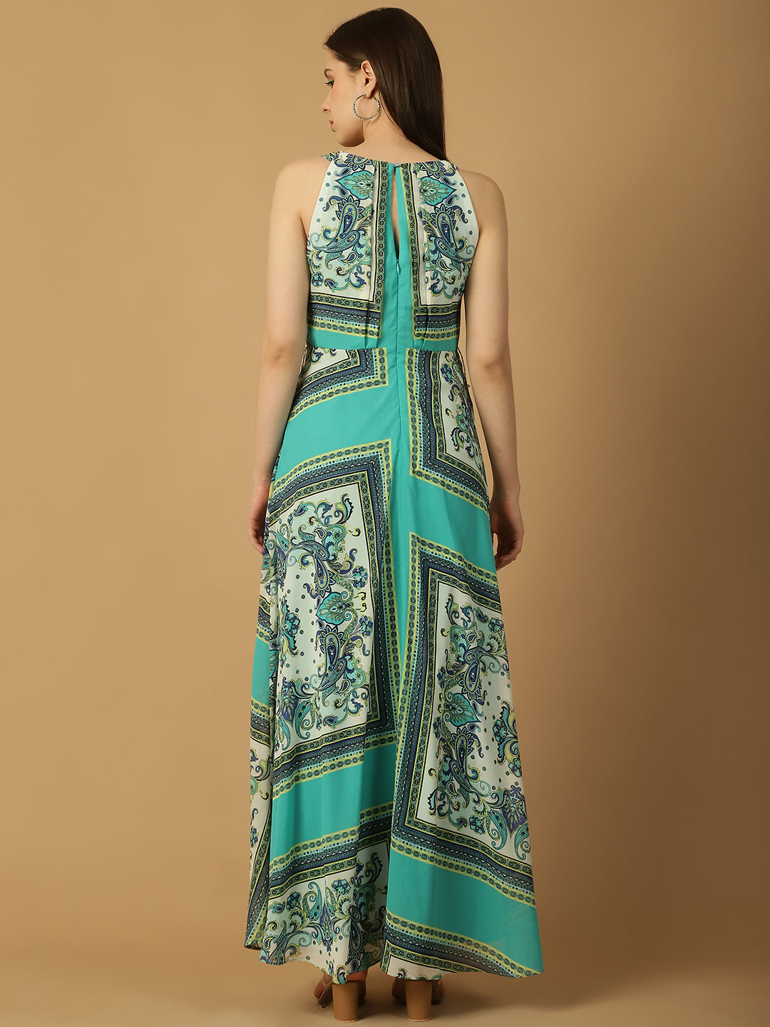 Scarf Print Halter Neck Maxi Dress