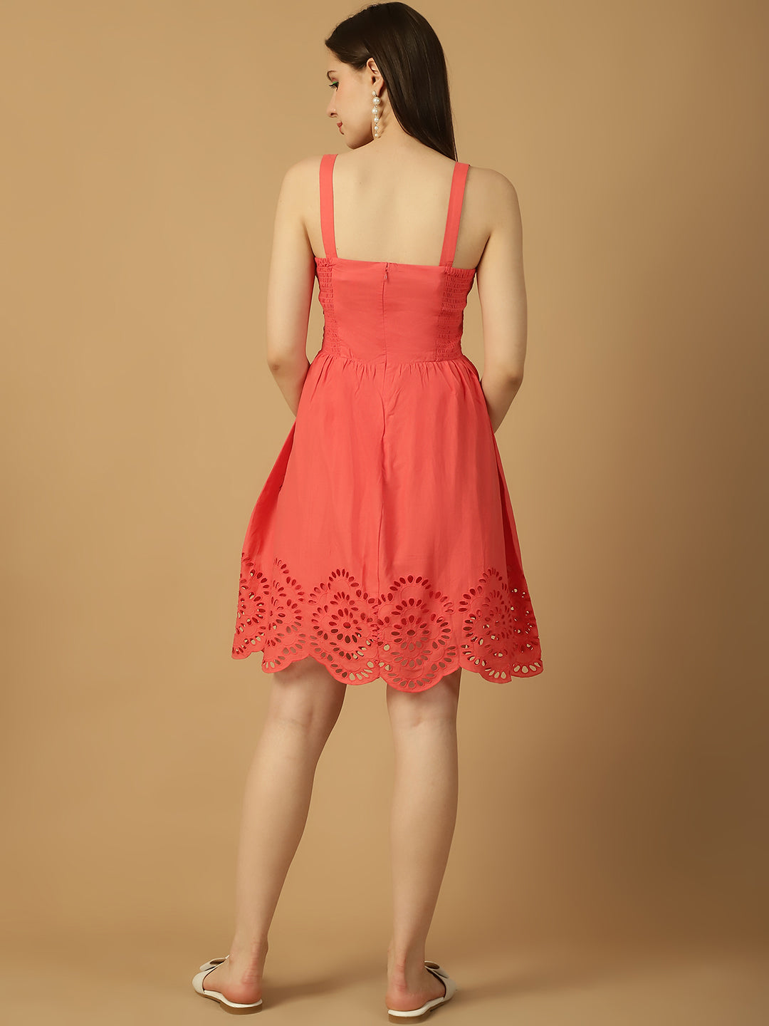 Pink Lace Detail Fit & Flare Dress
