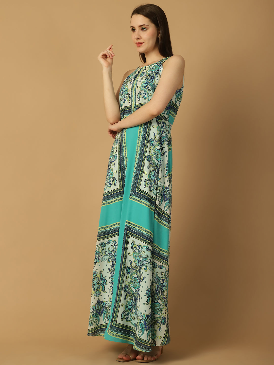 Scarf Print Halter Neck Maxi Dress