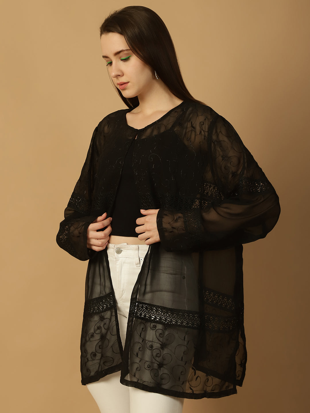 Embroidered Black Sheer Shrug