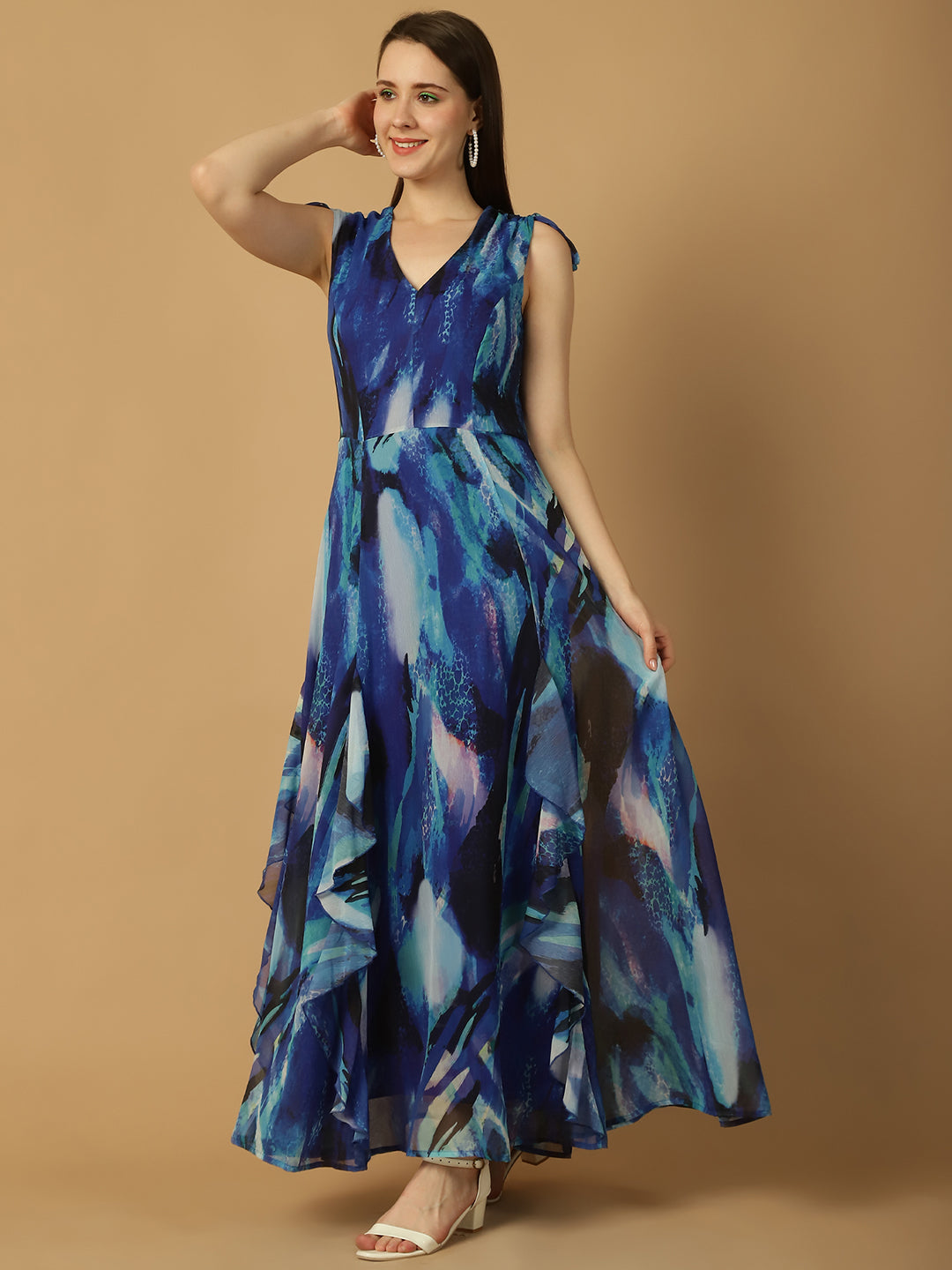 Sleeveless Abstract Print Maxi Dress