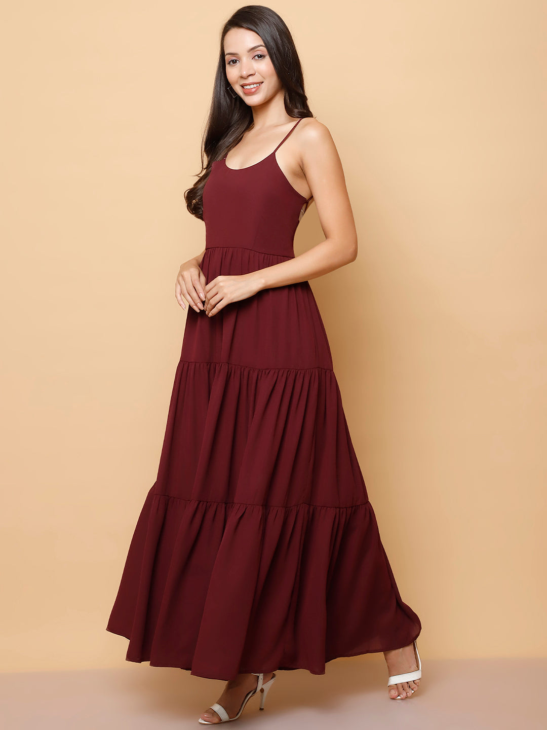 Backless Strappy Tiered Maxi Dress