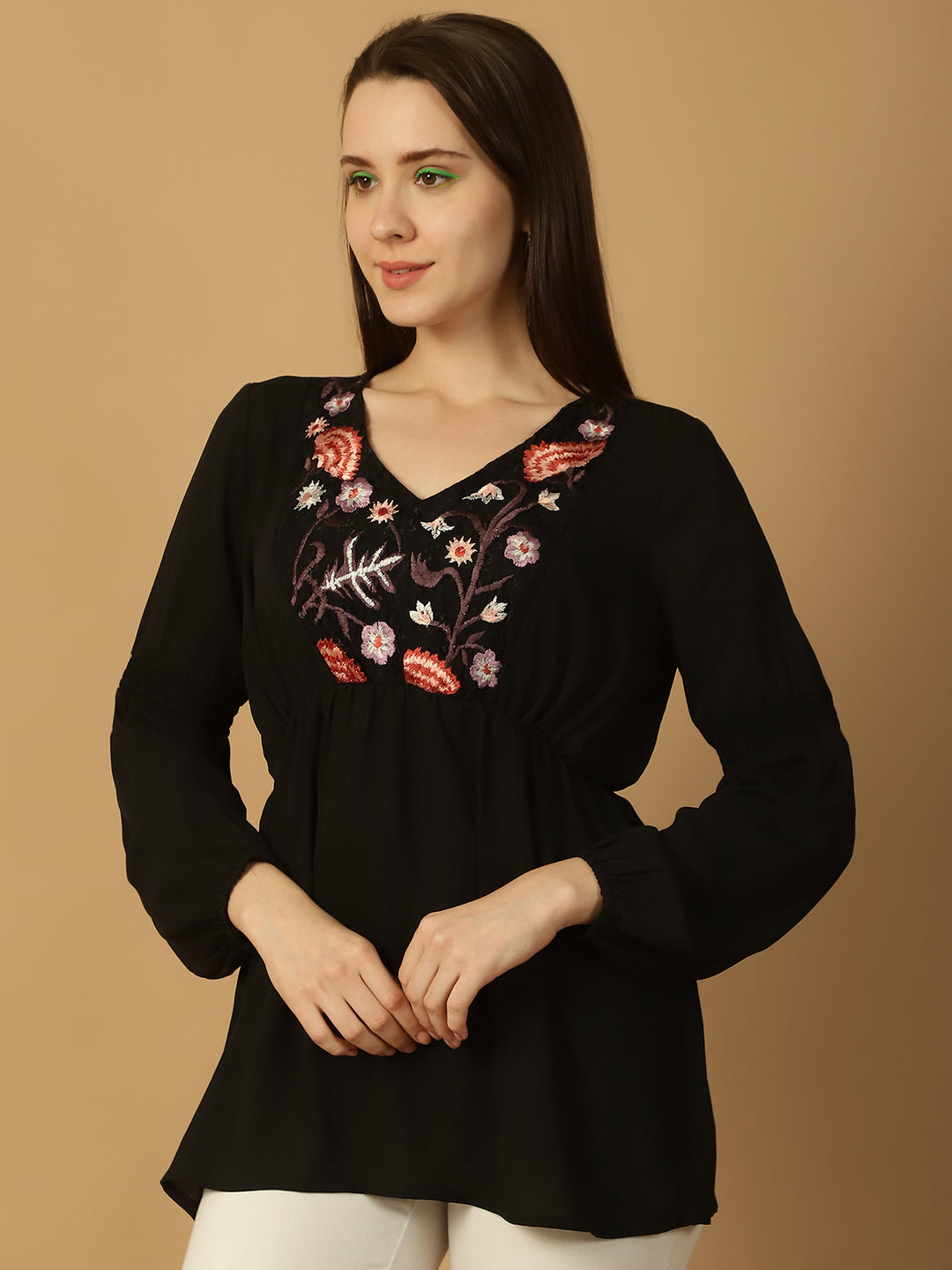 Embroidered Black Empire Top