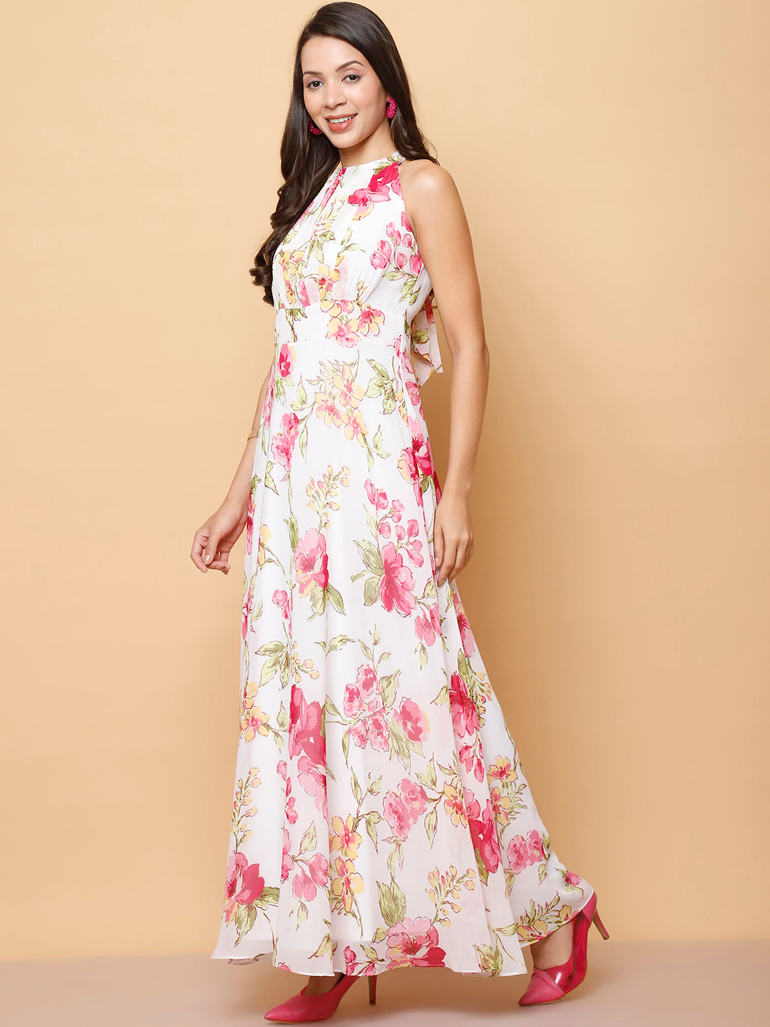 Fit & Flare Halter Neck Maxi Dress