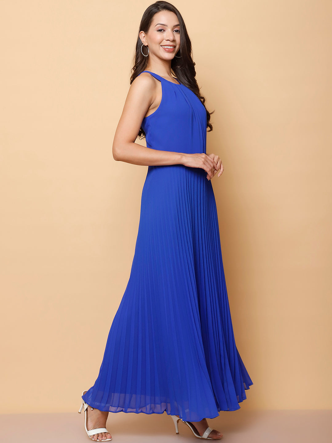 Pleated Halter Neck Maxi Dress