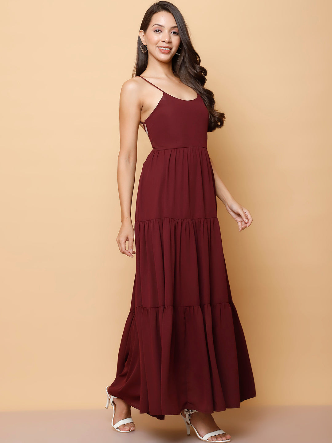 Backless Strappy Tiered Maxi Dress