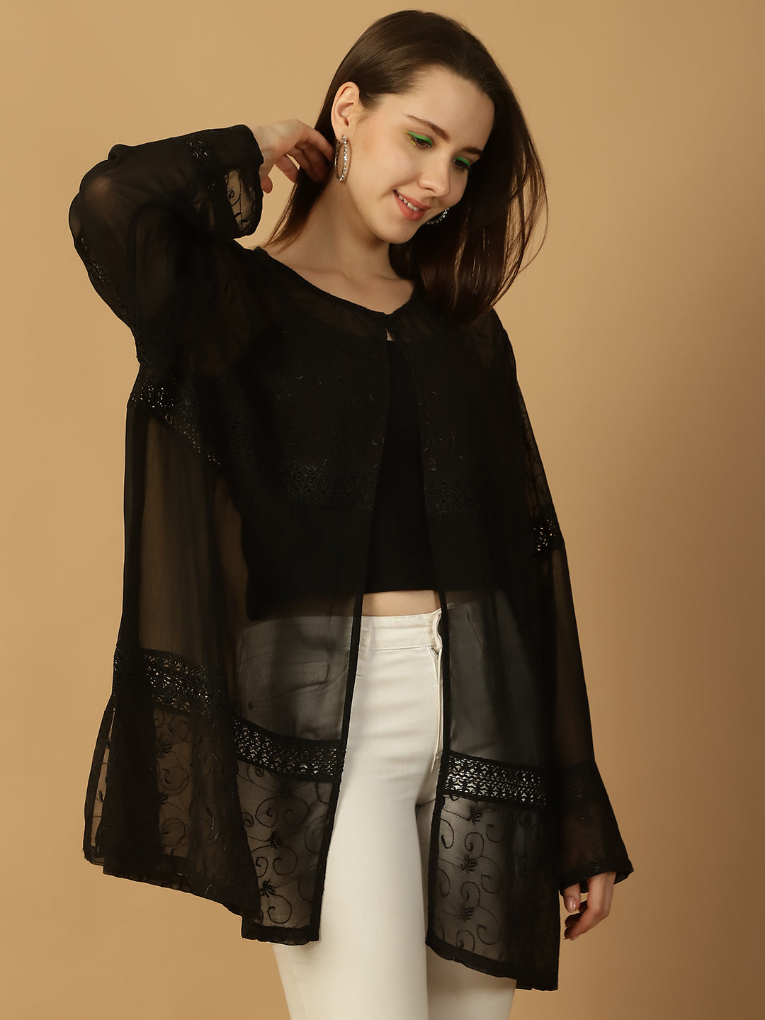 Embroidered Black Sheer Shrug