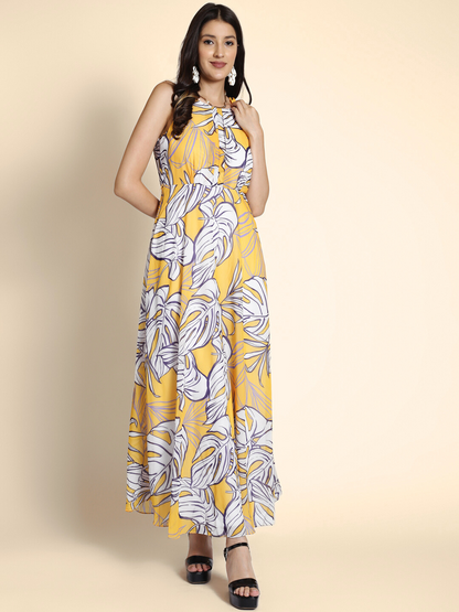 Floral Printed Fit And Flare Maxi Dress