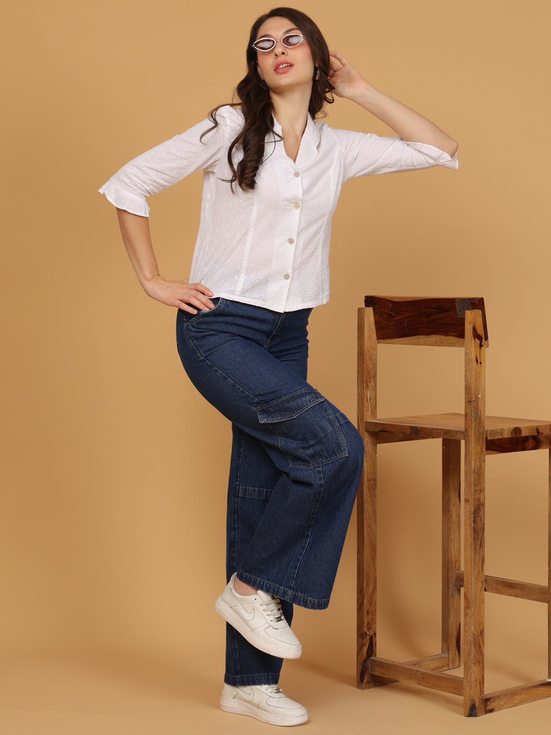 Women’s White Eyelet Button-Down Top