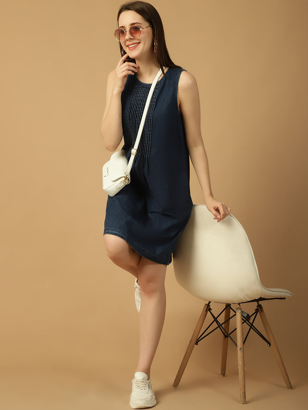 Denim Pintuck Detail Pocket Dress