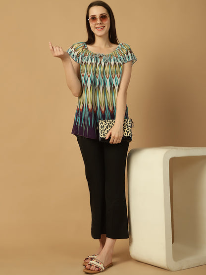 Abstract Print Off Shoulder Top