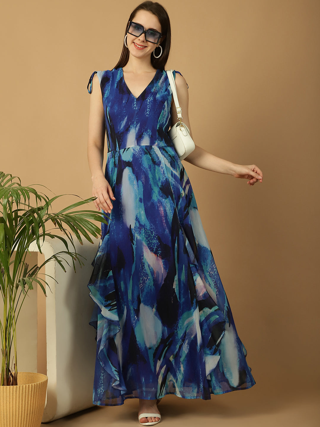 Sleeveless Abstract Print Maxi Dress