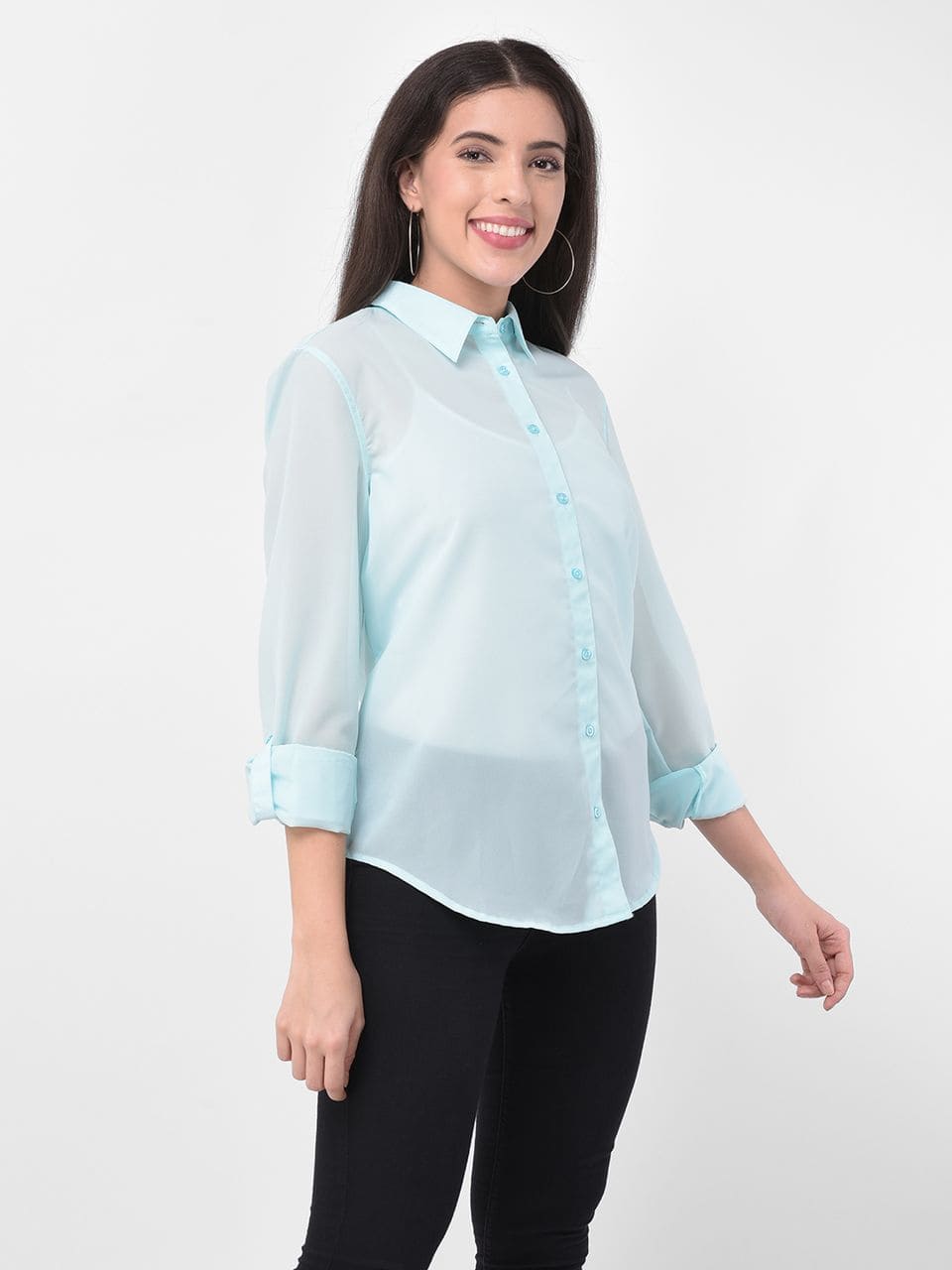 Turquoise Solid Casual Shirt