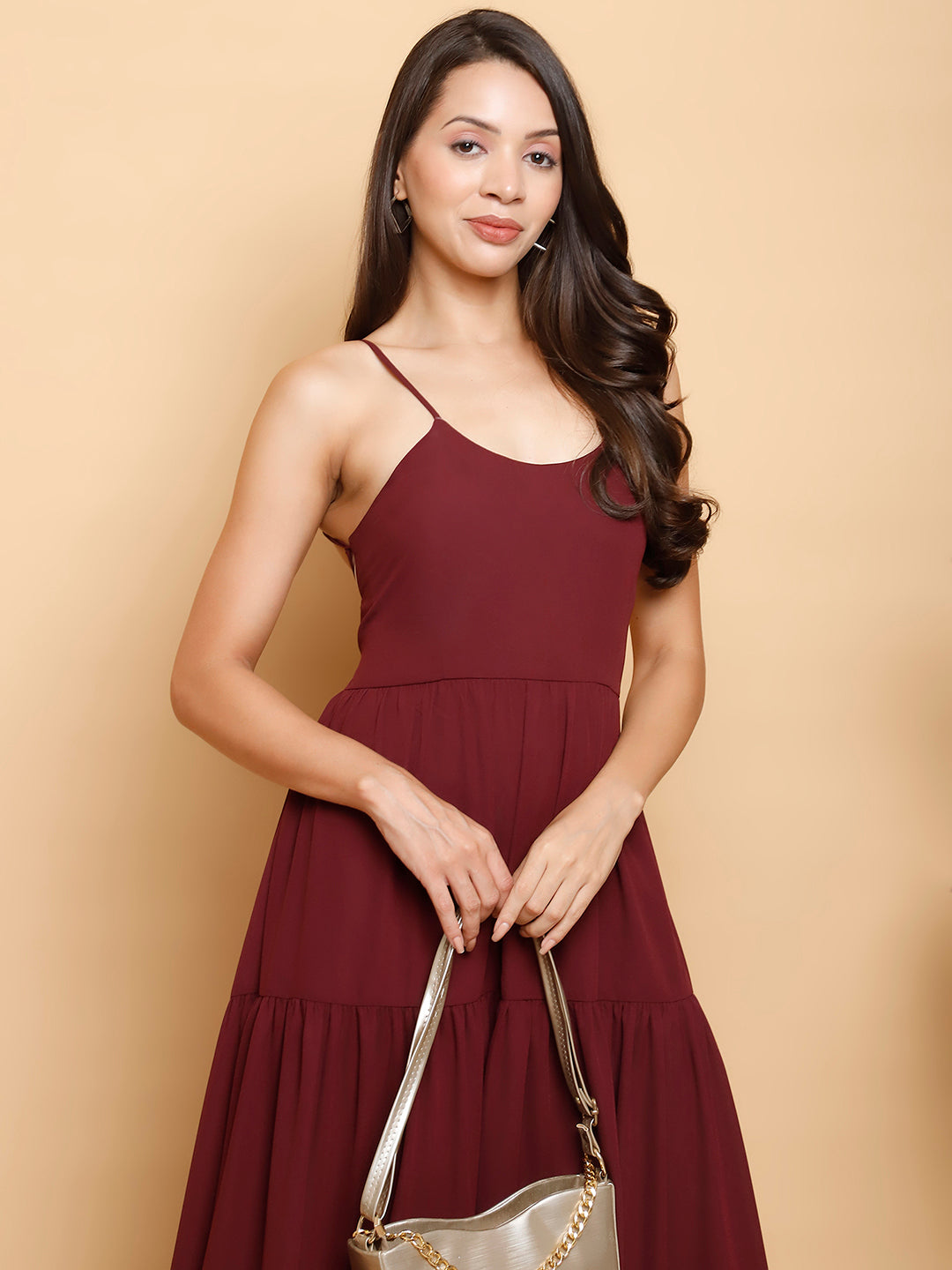 Backless Strappy Tiered Maxi Dress