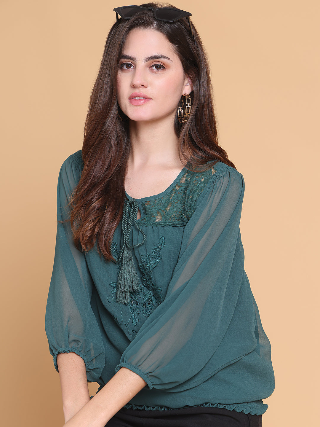 Women's Black Embroidered Boho Top