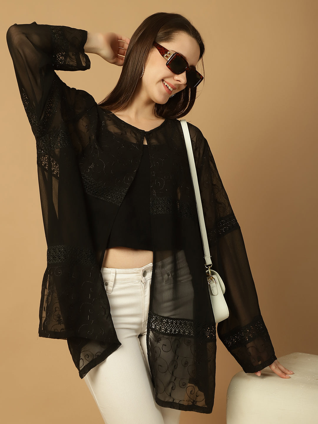 Embroidered Black Sheer Shrug