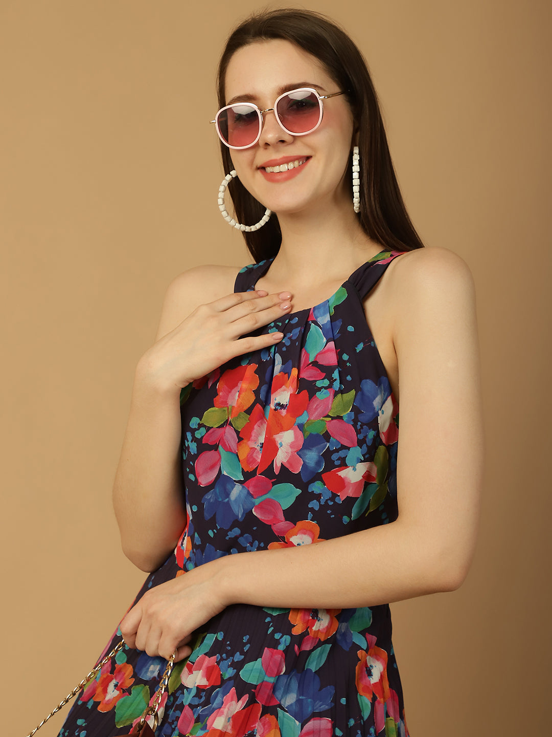Floral Print Pleated Maxi Dress