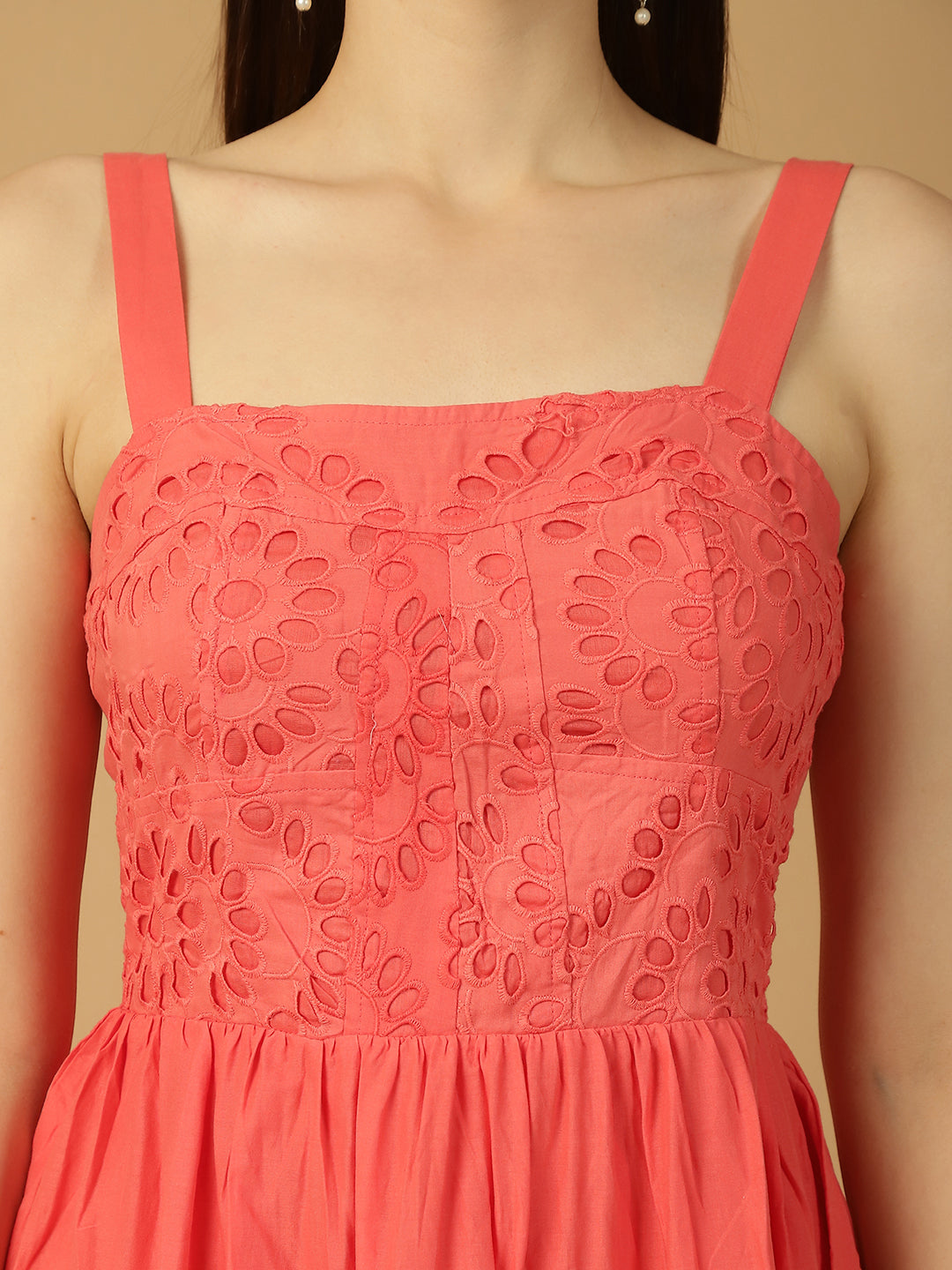 Pink Lace Detail Fit & Flare Dress