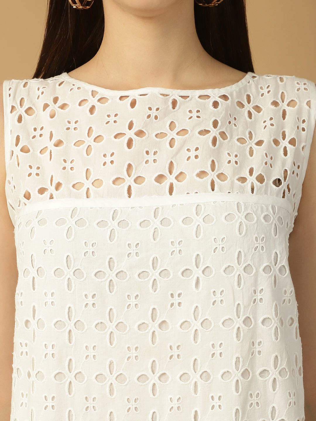 White Schiffli Tiered A-Line Cotton Dress