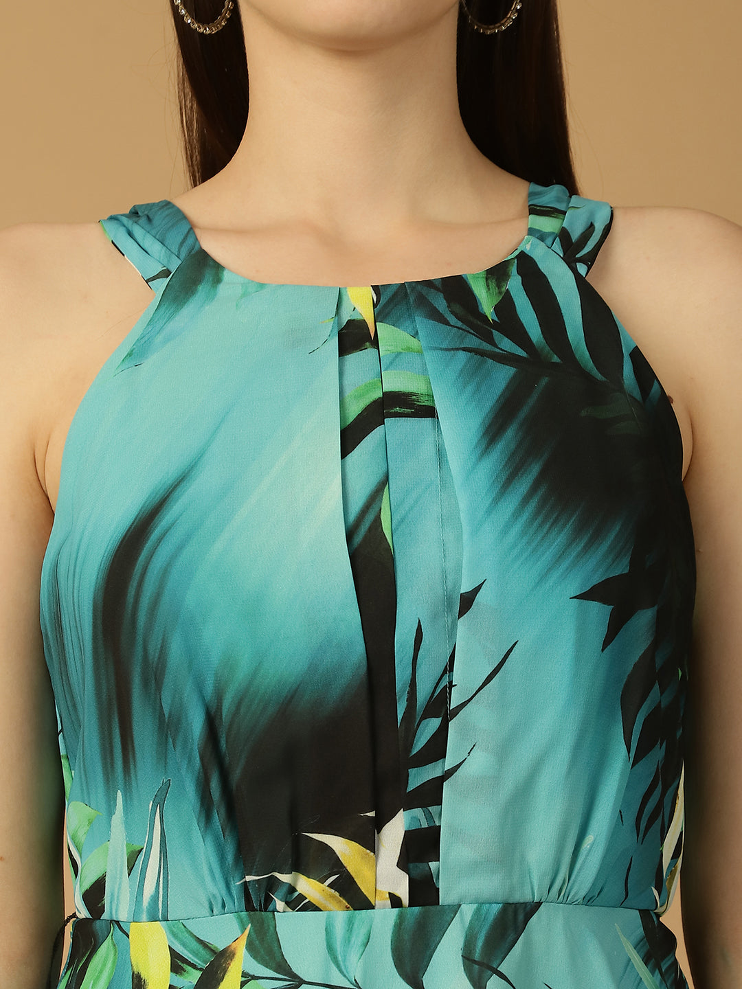 Aqua Tropical Print Maxi Dress