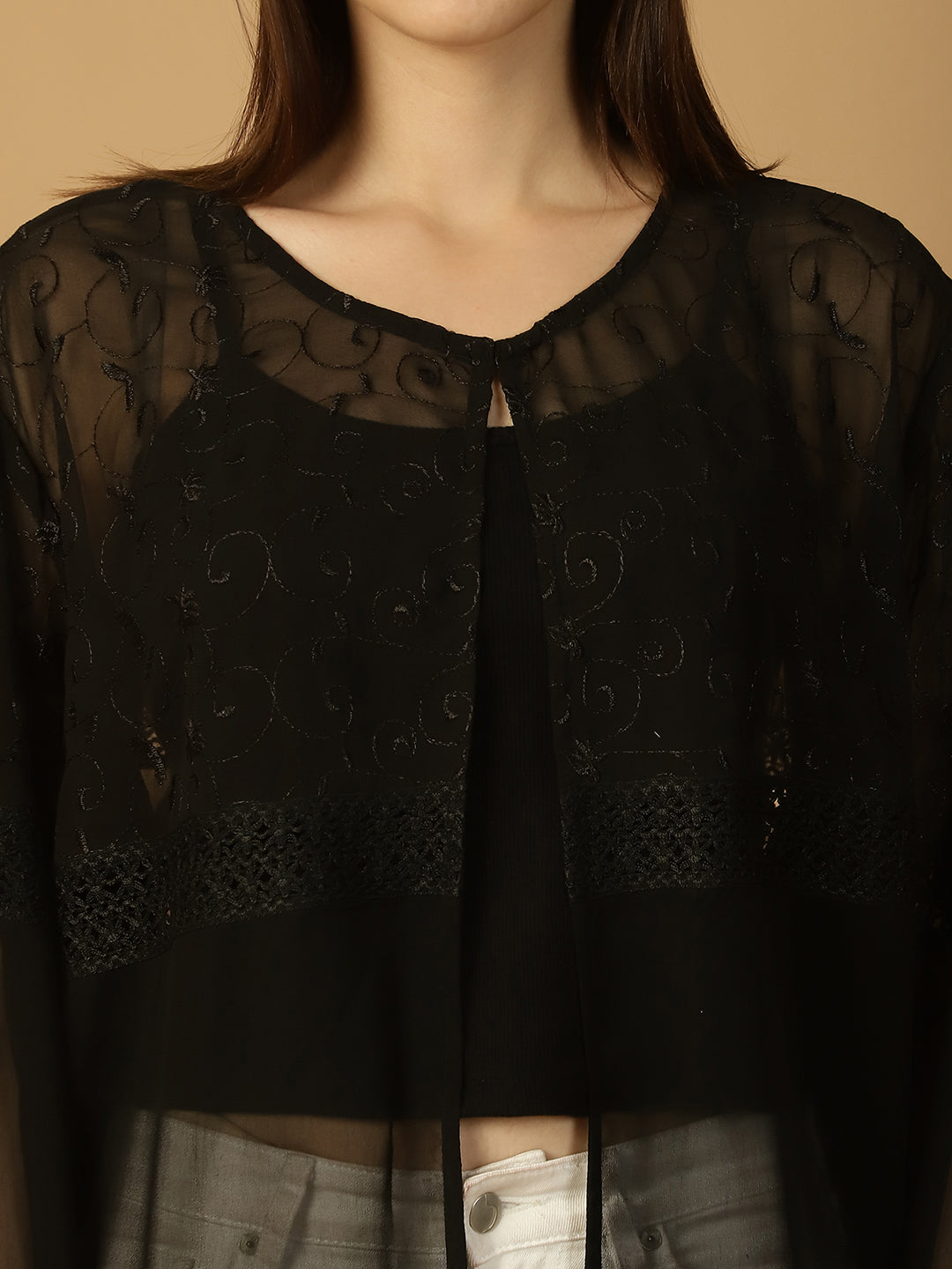 Embroidered Black Sheer Shrug