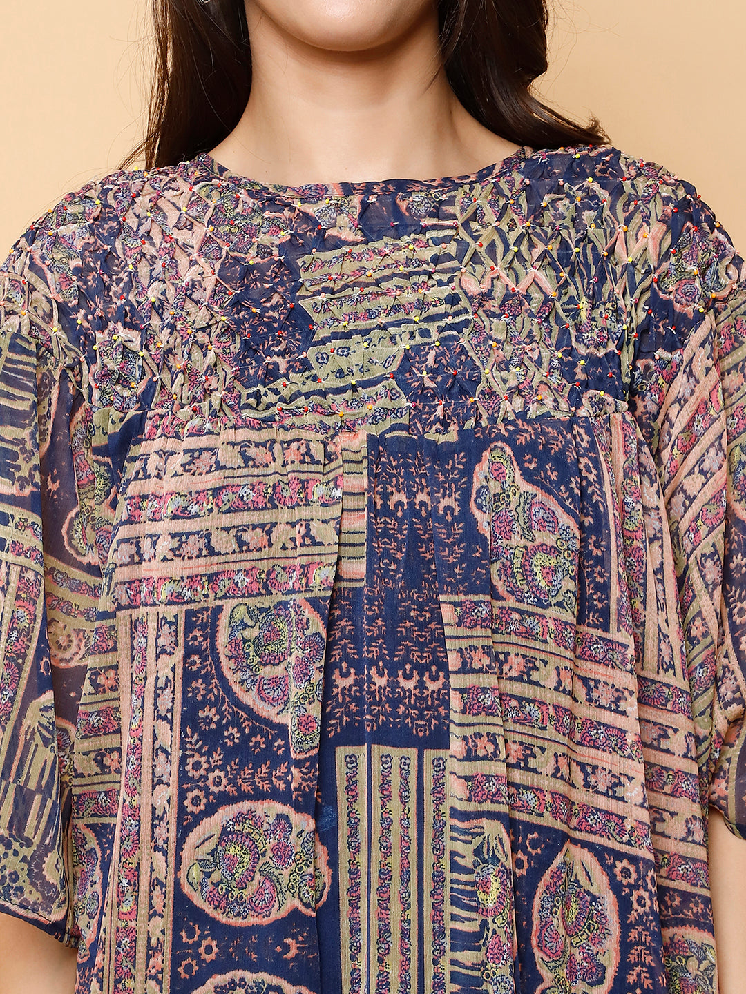 Women's Bell Sleeved Abstract Shift Dress